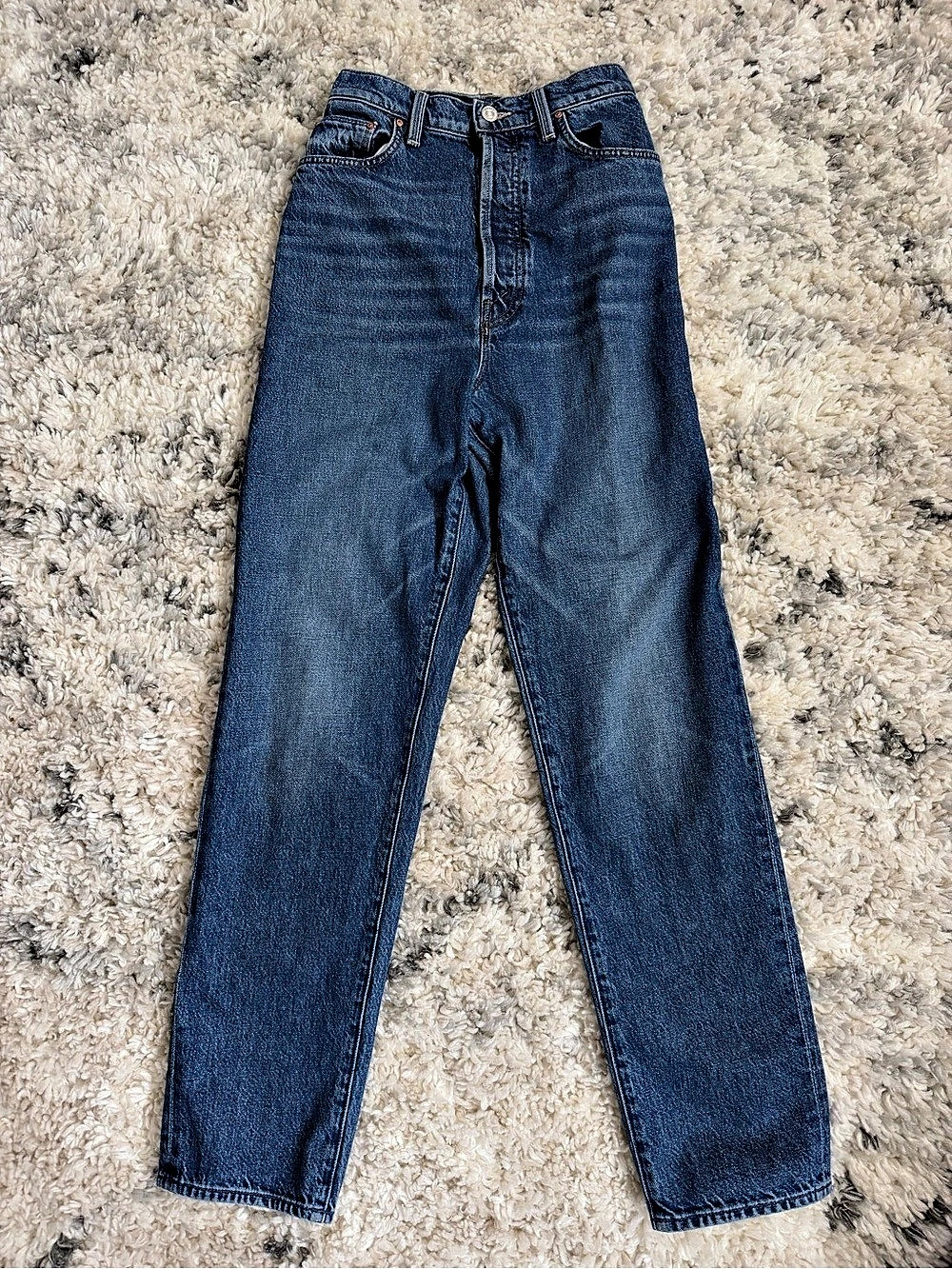 MOTHER The Tune Up Hover Cuff Straight Leg Jeans Blue Size 28